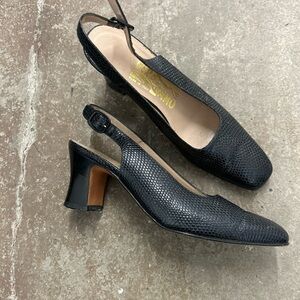 Salvatore Ferragamo Black Textured Slingback Heels snakeskin